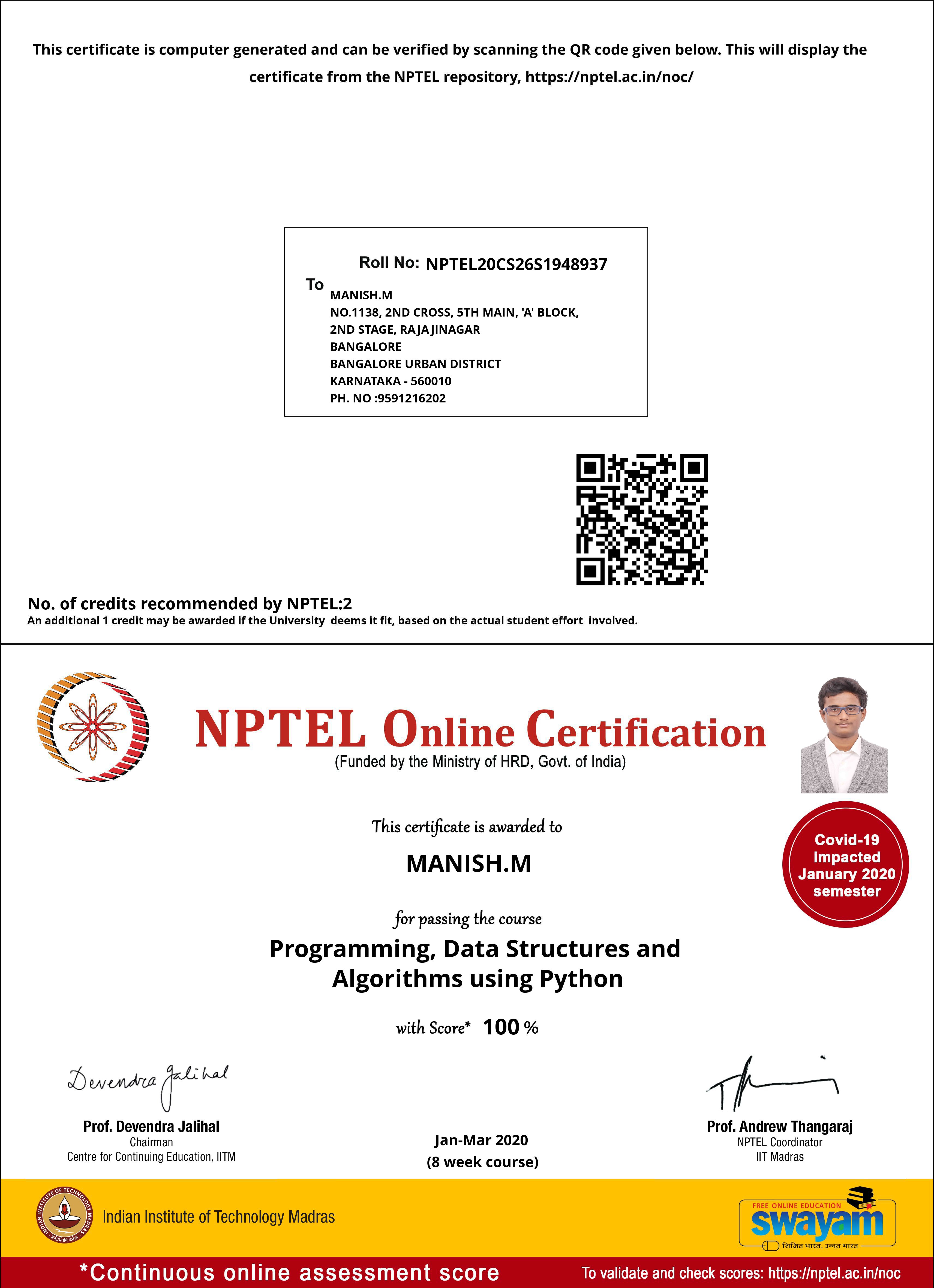 Programming, Data Structures And Algorithms Using Python score